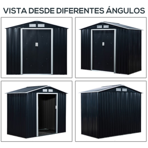 Caseta de Jardín 213x130x185 cm con 2 Puertas Correderas 4 Ventanas para Terraza