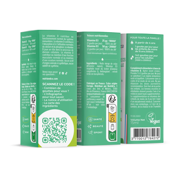Nutri&Co Vitamine D3 Végétale Santé des Os et Immunité - 15ml