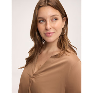 Fiorella Rubino - Blusa in raso con scollo a V - Marrone