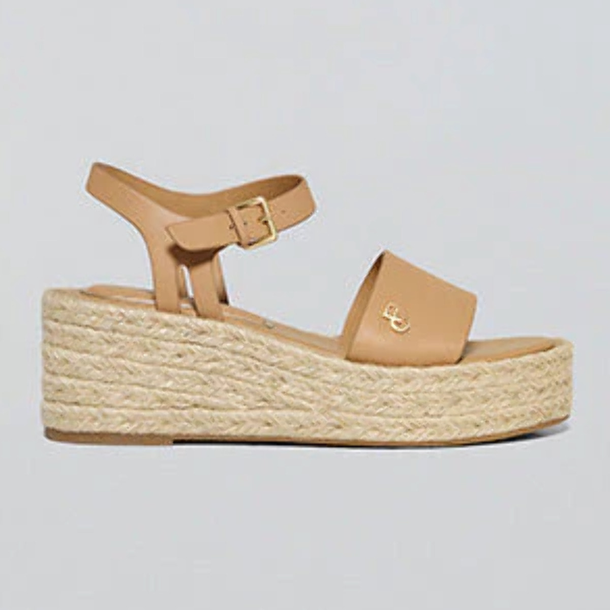 Sandalia de cuña taupe de yute Aurora con detalle metálico