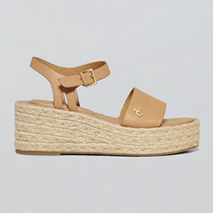 Sandalia de cuña taupe de yute Aurora con detalle metálico