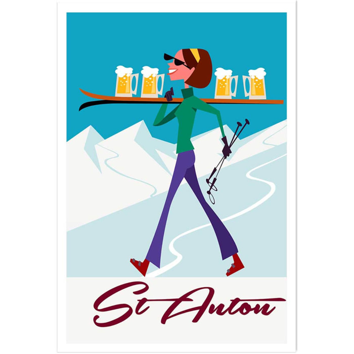Poster retro chope à st anton Affiche seule