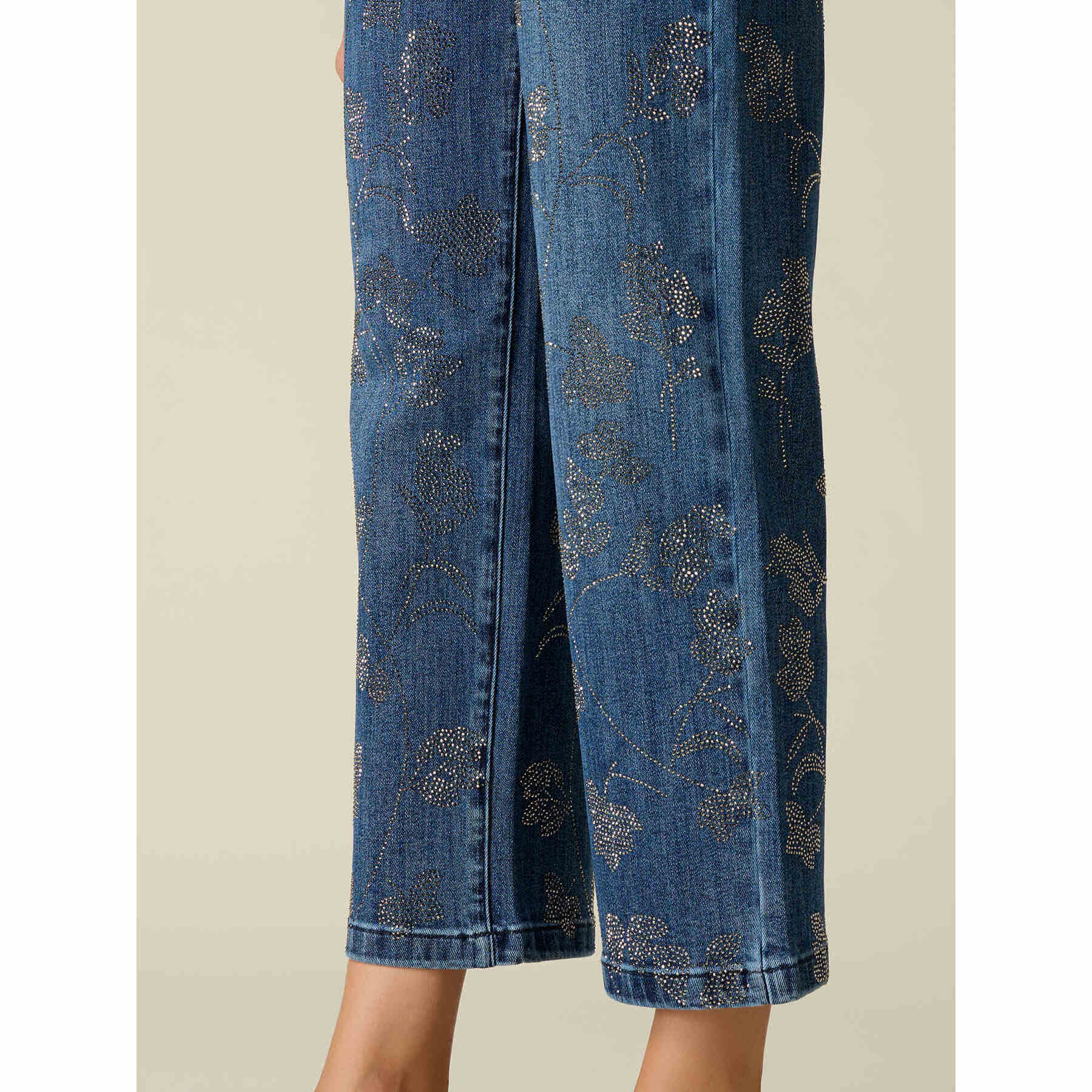 Oltre - Jeans cropped con aplicación de cristales - Azul
