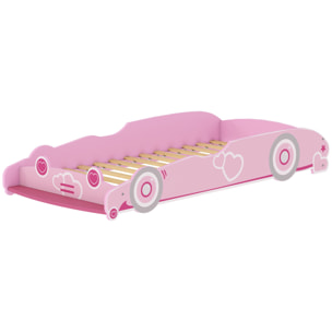 Cama Infantil 70x140 cm, Forma de Coche, Cama para Niños con Barrera Anticaídas y Somier, para Niños y Niñas de 3-5 Años, Rosa