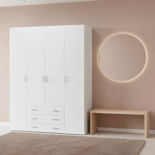 Armadio Guardaroba Con 4 Ante E 3 Cassetti Design Moderno Ampio Vano Con Barra Appendiabiti e Ripiani Salvaspazio Abiti 154 x 49.5 x 200.4 Cm Bianco