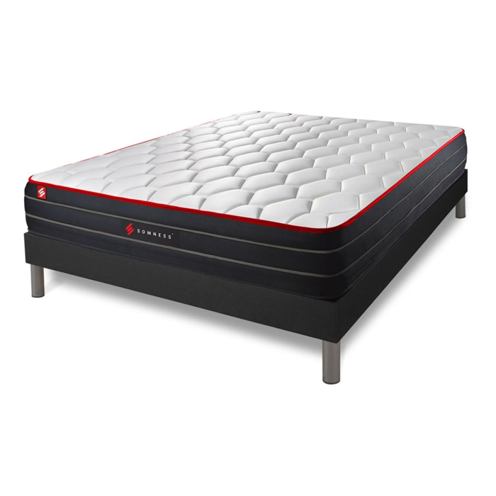 Ensemble - Matelas Hybride 26cm d'épaisseur - 7 zones de confort - Confort équilibré - Sommier tapissier en kit - 2 places