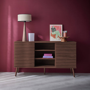 Buffet scandinave décor bois rainuré 2 portes coulissantes 140cm MADERE