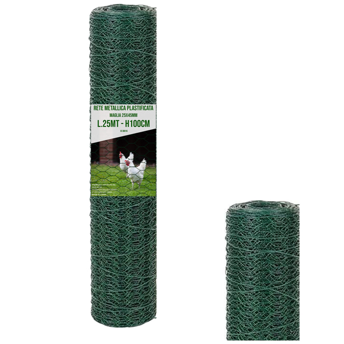 Rete Metallica Plastificata Esagonale Per Recinzione Pollaio Pollame Animali Piante Conigli Filo Verde Altezza 100 Cm Maglia 25 Mm Lunghezza 25 M