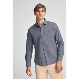 Camisa azul marino de corte slim y cuello italiano con logo Rigby Go