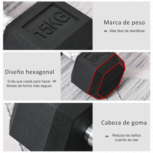 Mancuerna Hexagonal 15 KG Mancuerna con Barra de Conexión Metálica para Entrenamiento en Casa Gimnasio Oficina Negro y Plata