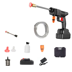 Pistola de lavado a presión 21V con DOBLE BATERIA extraíble de 6500 mAh y 3 adaptadores de lavado diferentes.