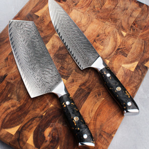 Set de cuchillos de cocina 8 en 1 estilo Damasco con diseño elegante y mango de resina de fibra de carbono.