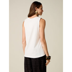 Oltre - Top in cotone con applicazioni floreali - Bianco