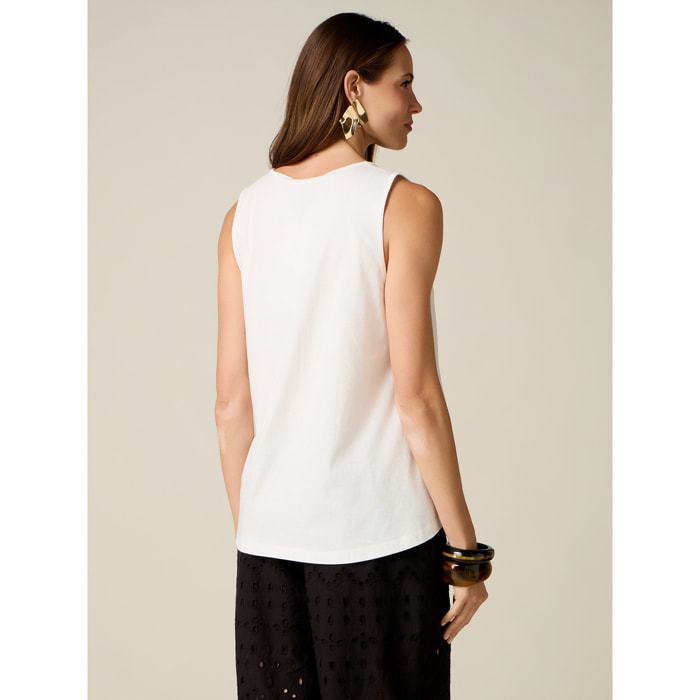 Oltre - Top in cotone con applicazioni floreali - Bianco