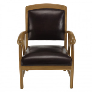 ERIS - Fauteuil teck et cuir marron