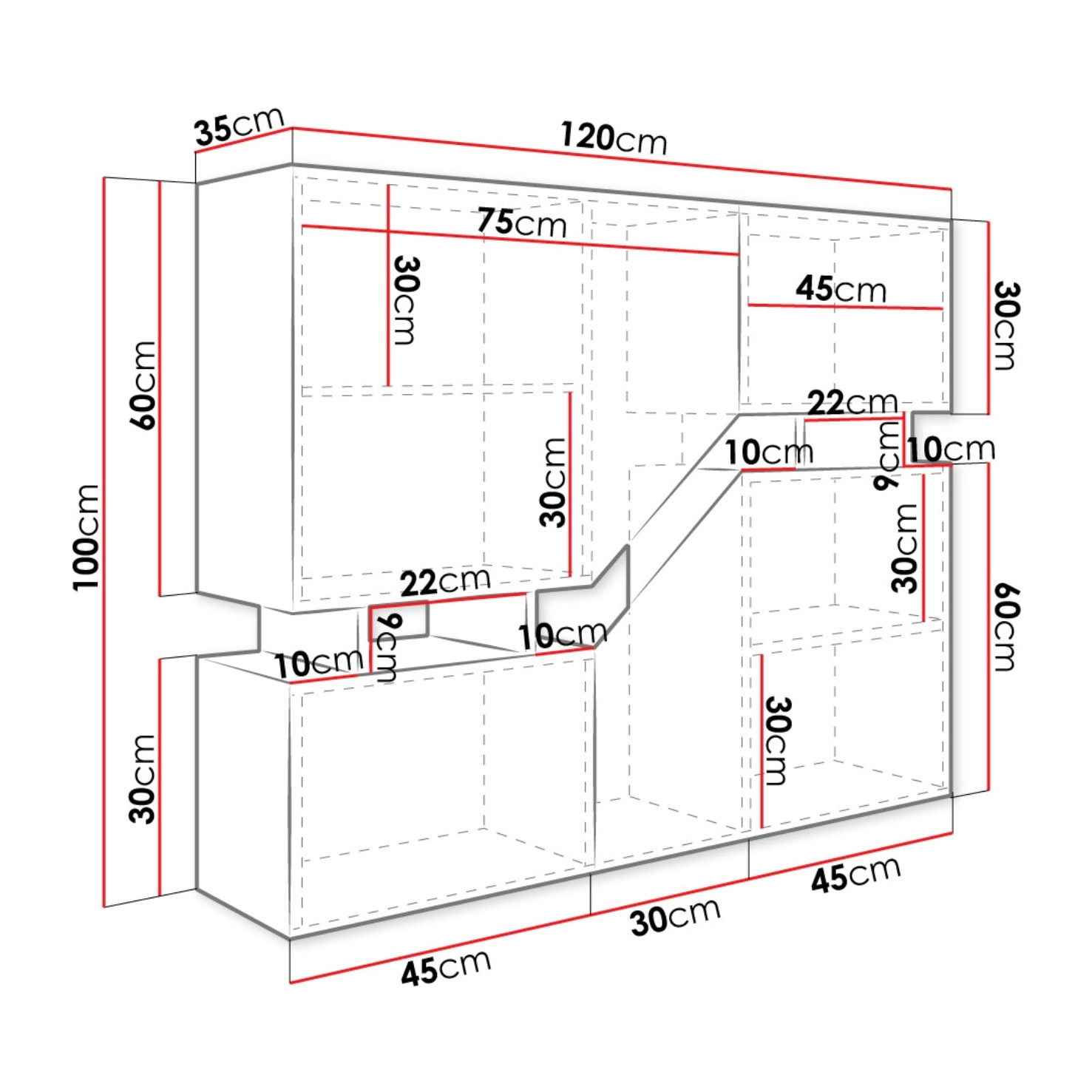 Pitt - buffet haut - 4 portes - 120 cm - Bois / Gris