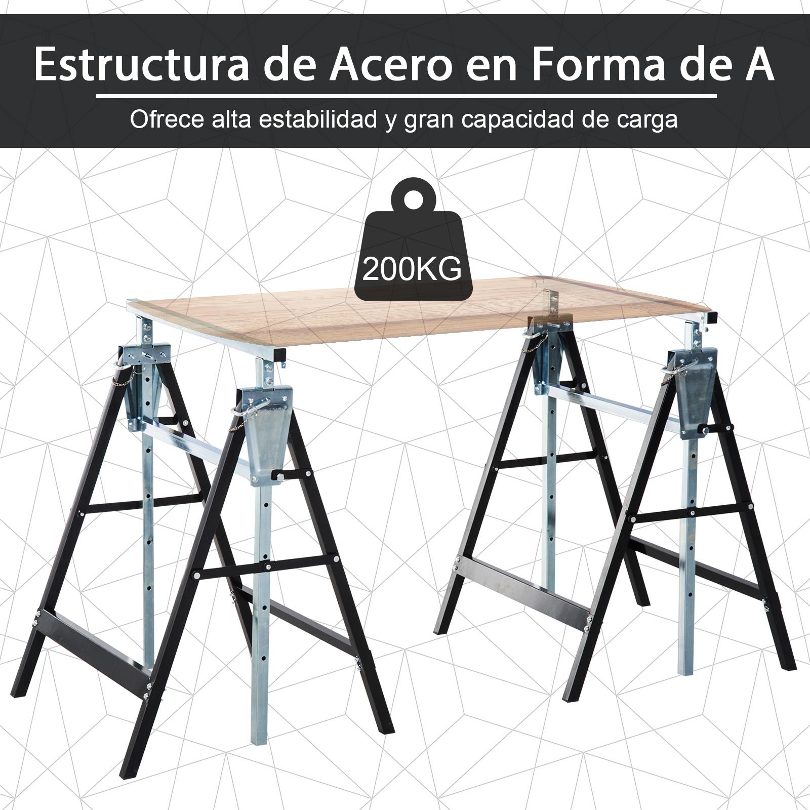 Set de 2 Caballetes Telescópicos Plegables con Altura Ajustable Caballetes de Sierra de Acero para Mesa y Trabajo de Bricolaje Carga 200 kg 68x58x80-130 cm Negro