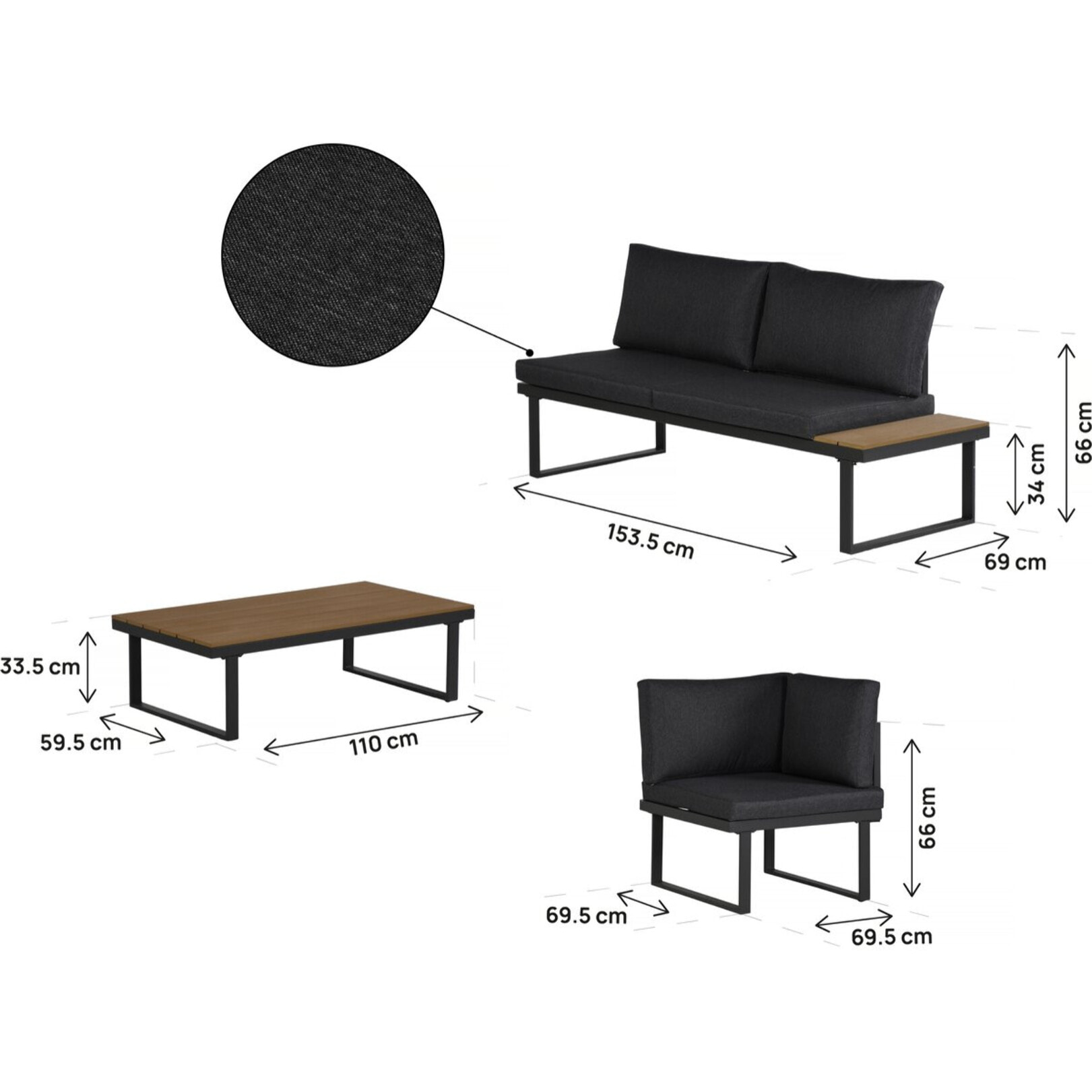 Salon de jardin canapé d'angle décor imitation bois "Fiora" - 5 places - Gris