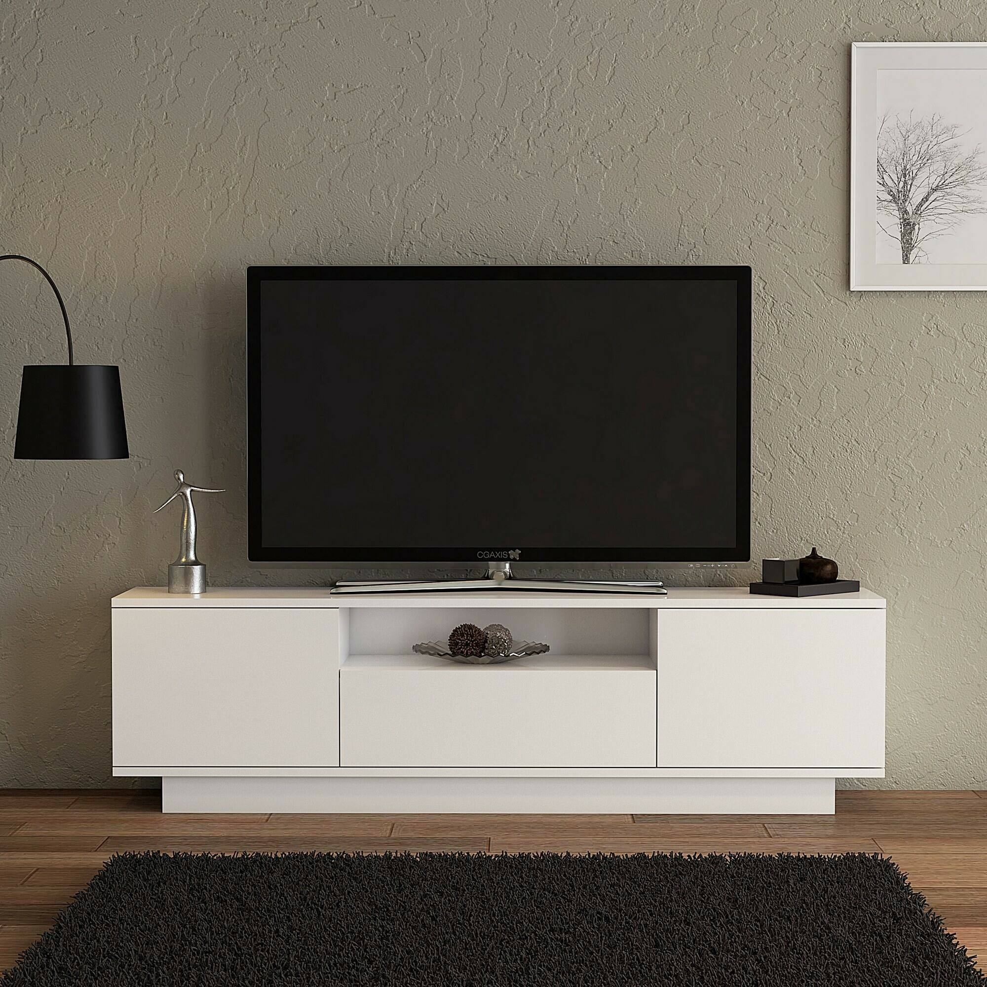 Mobile porta TV Dnicolin, Credenza da soggiorno, Armadio basso per TV, Base parete attrezzata, 160x30h45 cm, Bianco