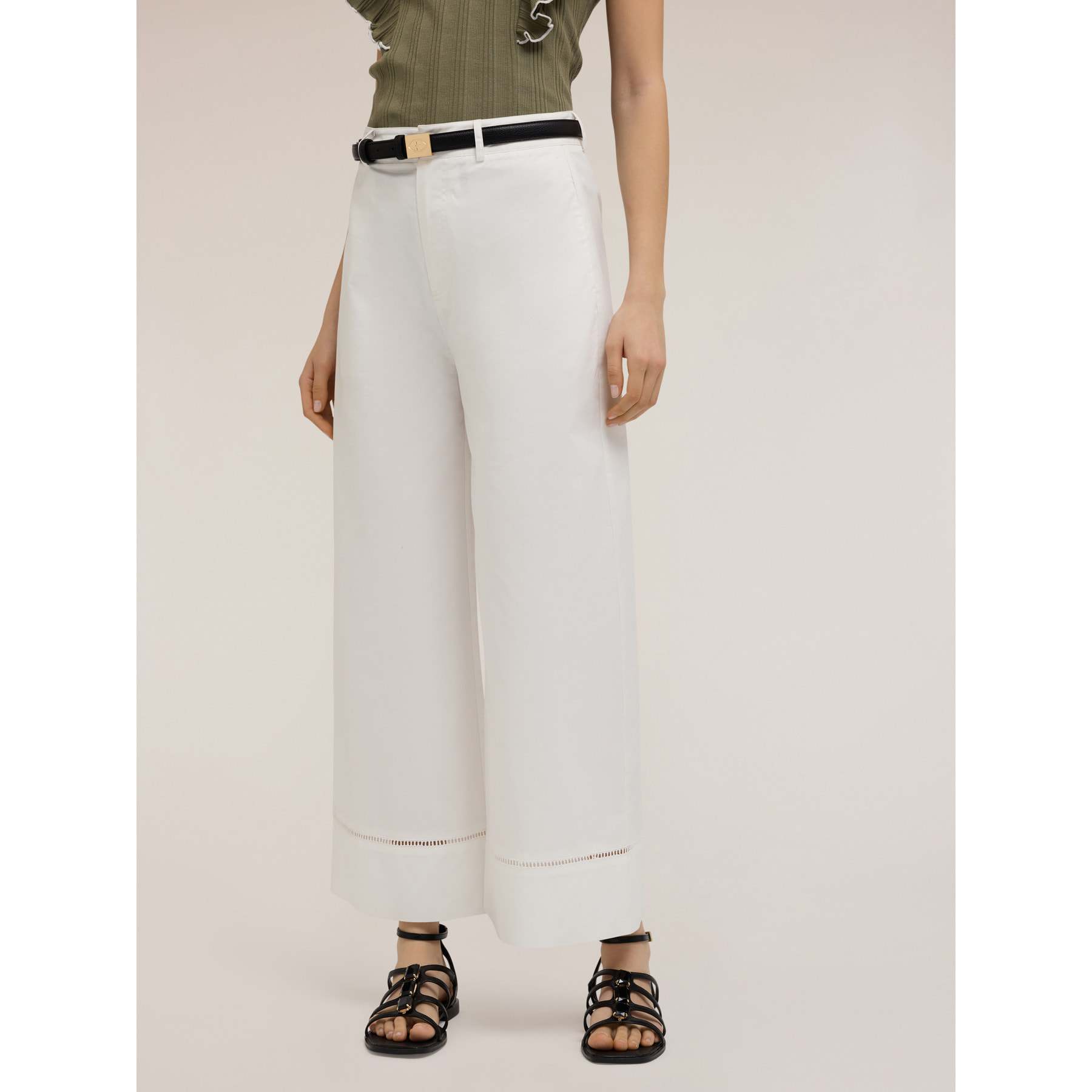 Motivi - Pantaloni wide con dettaglio ajouré - Bianco