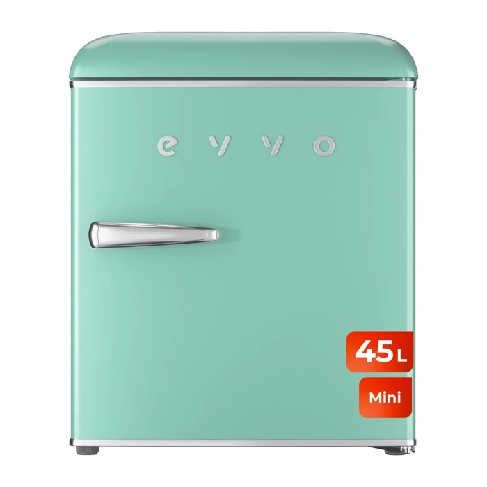 EVVO Frigorífico Mini F20 Retro Verde Aquamarina, 45 l, vintage, bajo consumo, silencioso