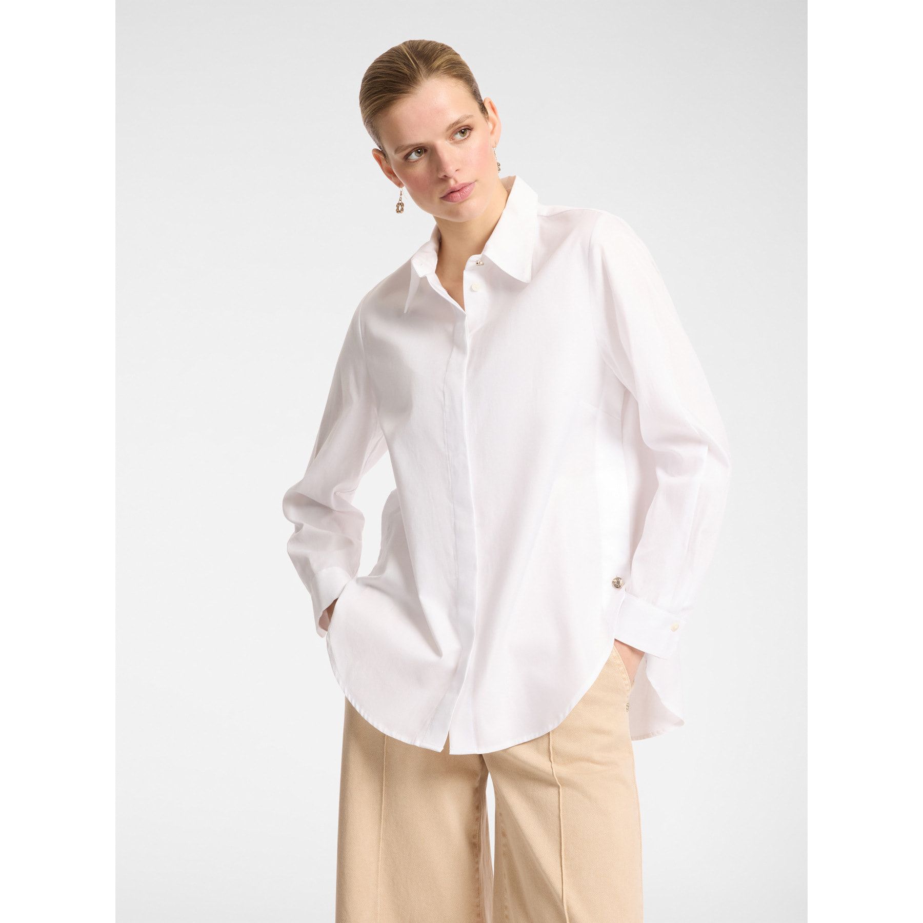 Elena Mirò - Camisa amplia de tejido Oxford - Blanco