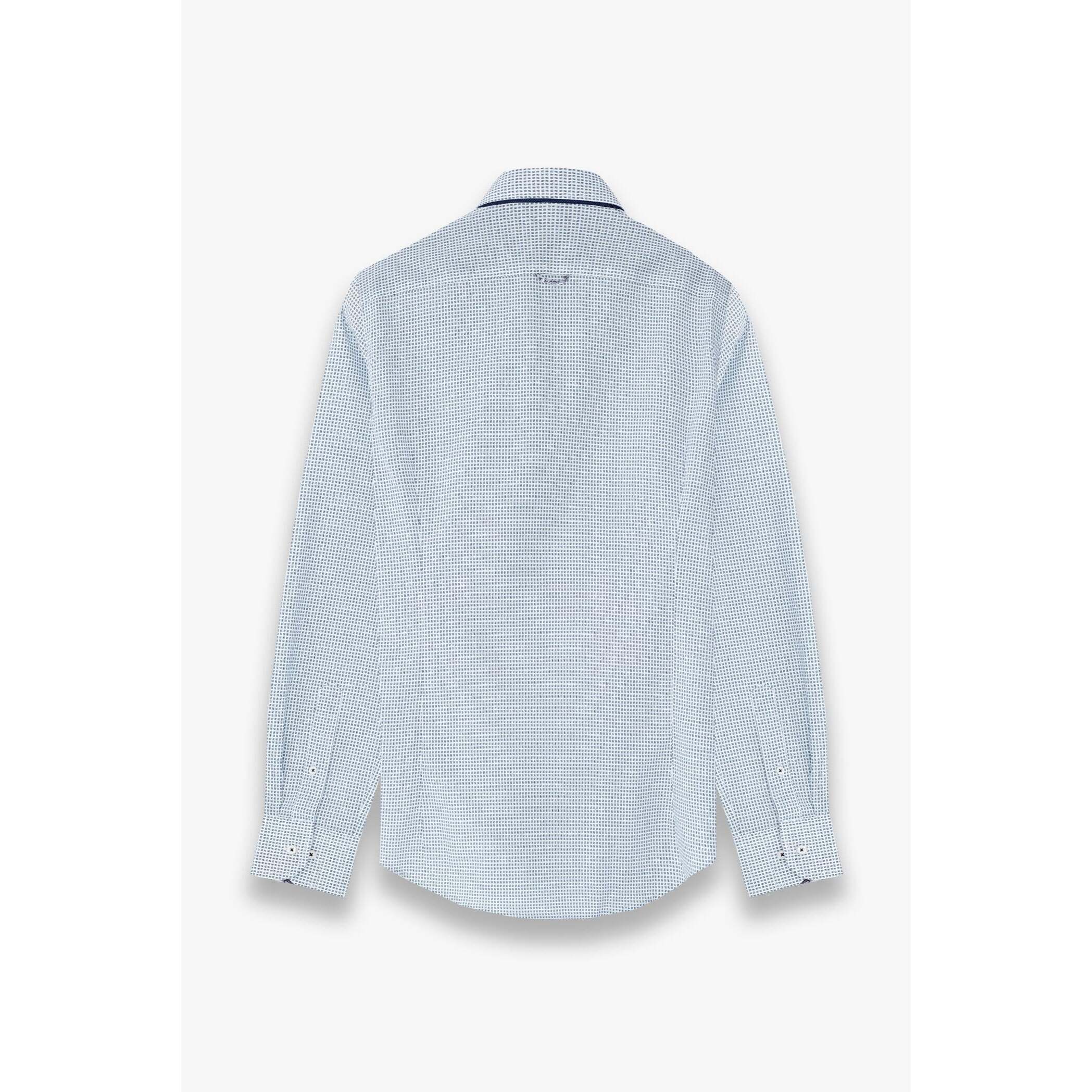 Camicia Uomo 1 Bottoni Button Down Slim Popeline Stampato Bianco e Blu