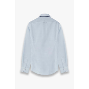 Camicia Uomo 1 Bottoni Button Down Slim Popeline Stampato Bianco e Blu