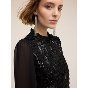 Motivi - Blusa in georgette e ricamo di paillettes - Nero