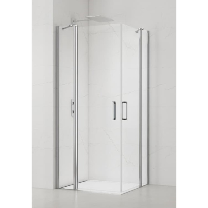Fusion Portes de douche acces en angle pivotantes 90x90cm anticalcaire avec profilés chrome brillant (SATFUDP9090)