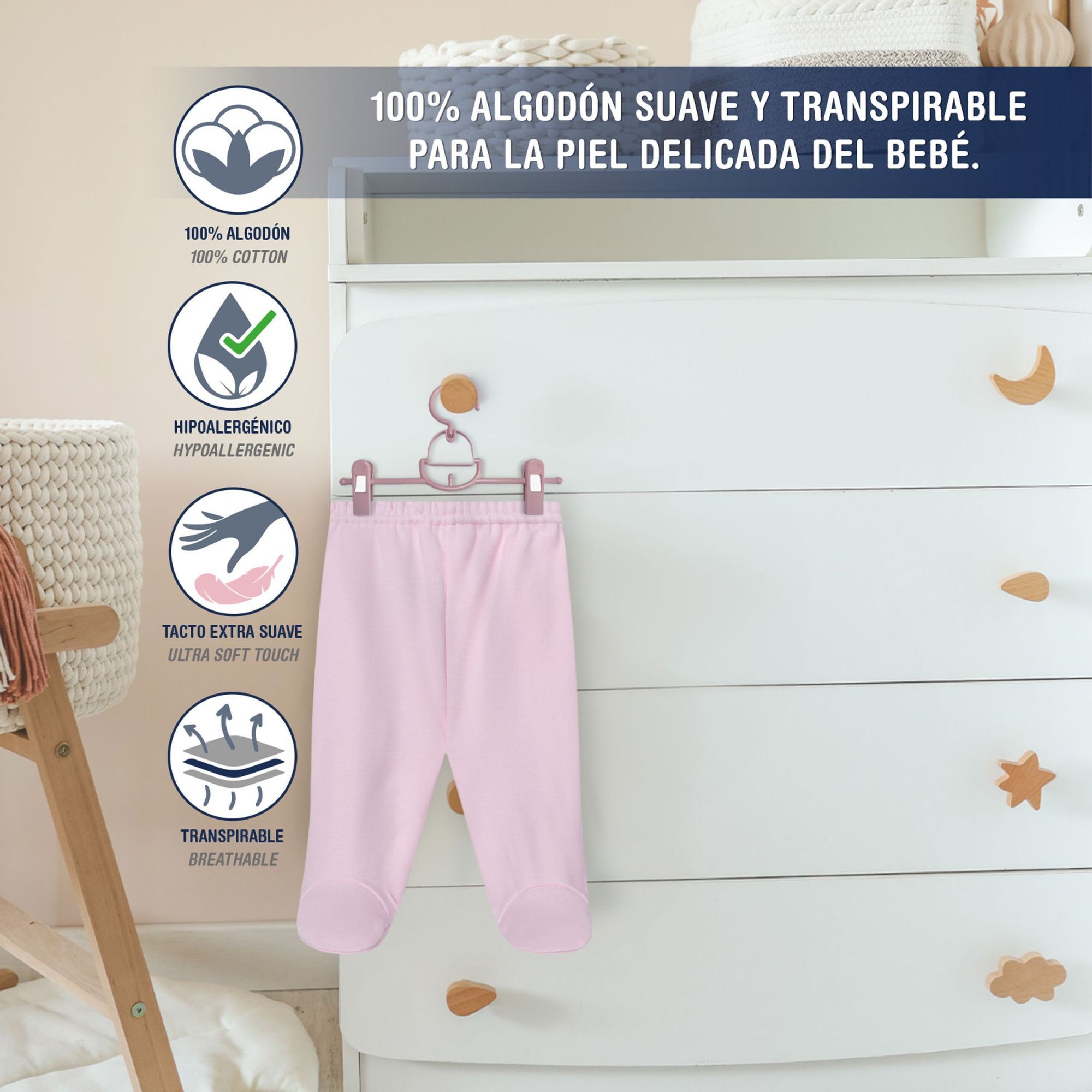 Polaina bebé algodón con pies invierno