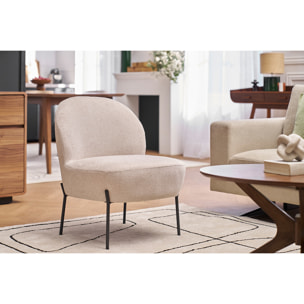 Fauteuil en tissu effet velours texturé beige et métal noir BELEY