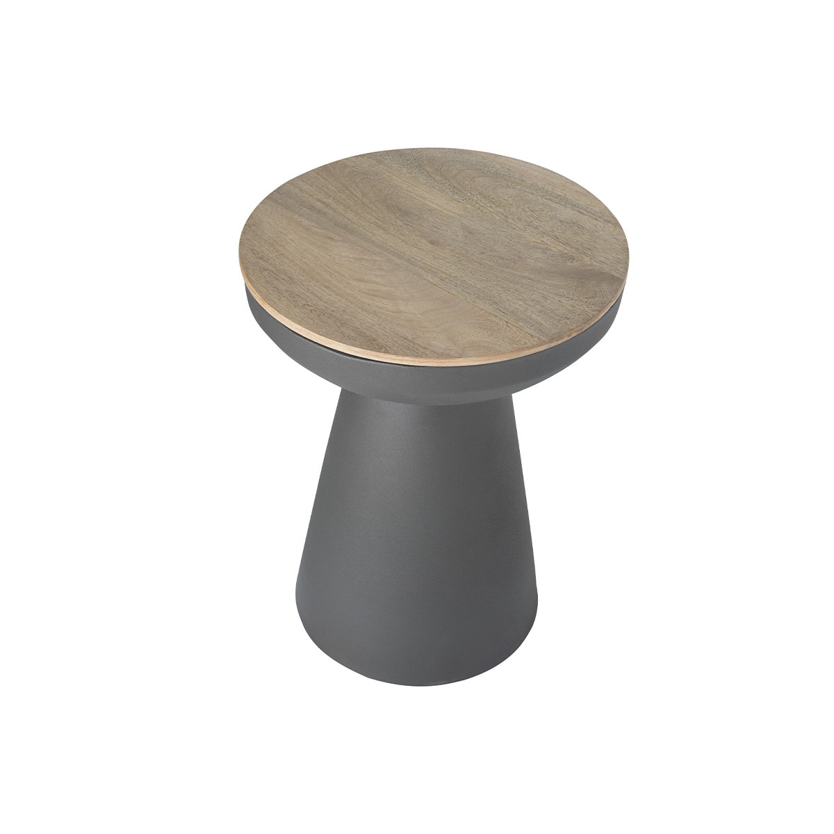 Table d'appoint ronde design avec rangement en métal gris anthracite et bois manguier massif H52 cm TAM