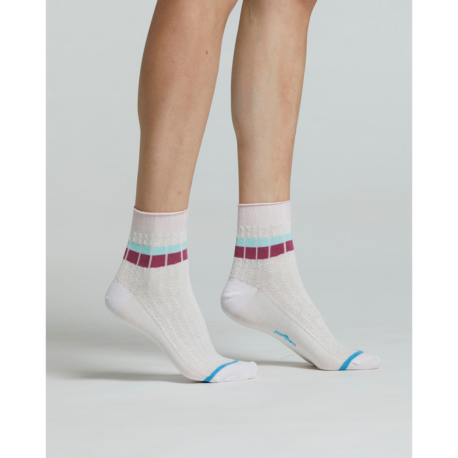 CALZINO COTONE BEGONIA CON RIGHE ORIZZONTALI A CONTRASTO