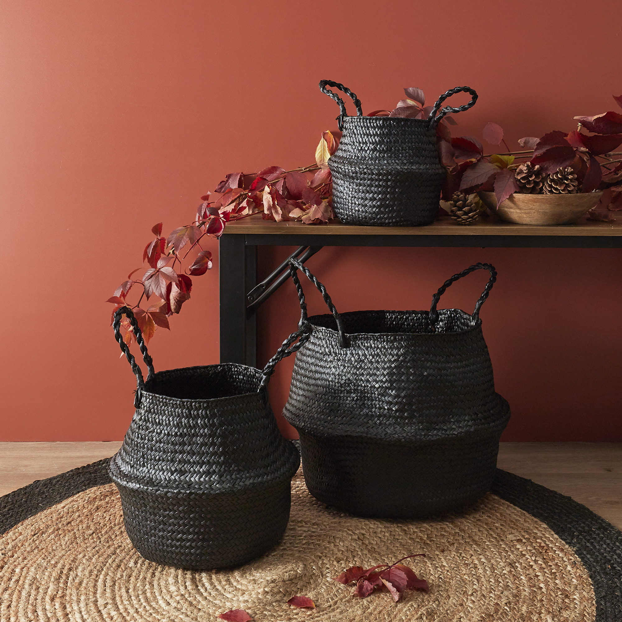 Panier Arrondi Jonc De Mer Noir