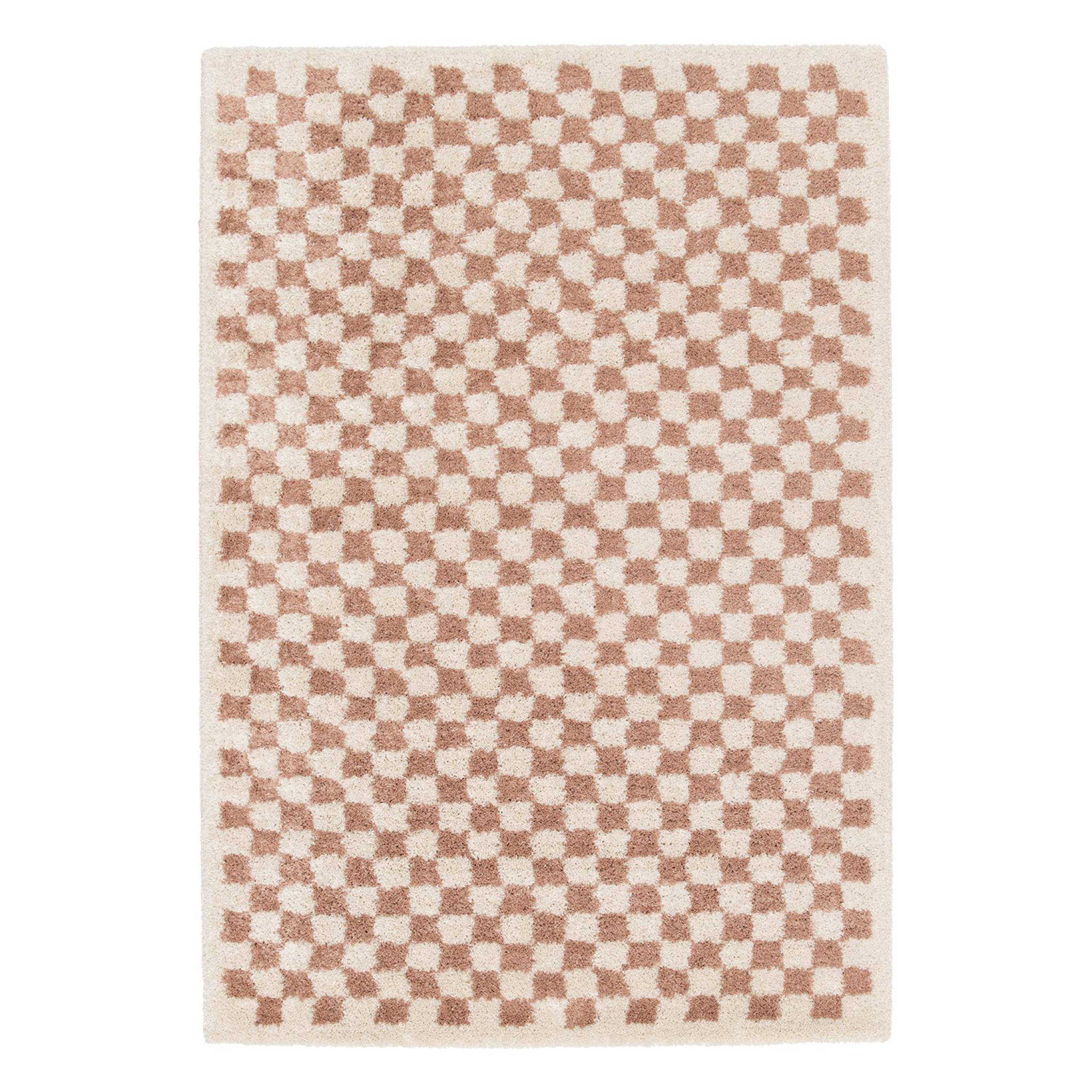 Tapis intérieur shaggy damier vieux rose et crème TAYLOR