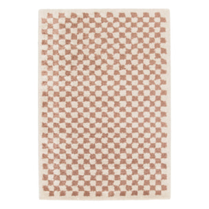 Tapis intérieur shaggy damier vieux rose et crème TAYLOR