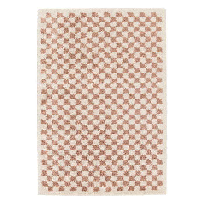 Tapis intérieur shaggy damier vieux rose et crème TAYLOR