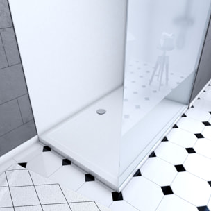 Pack douche à l'Italienne 90x120 - Kit Panneaux muraux Blanc/Chrome + receveur + Paroi Depolie 8 mm