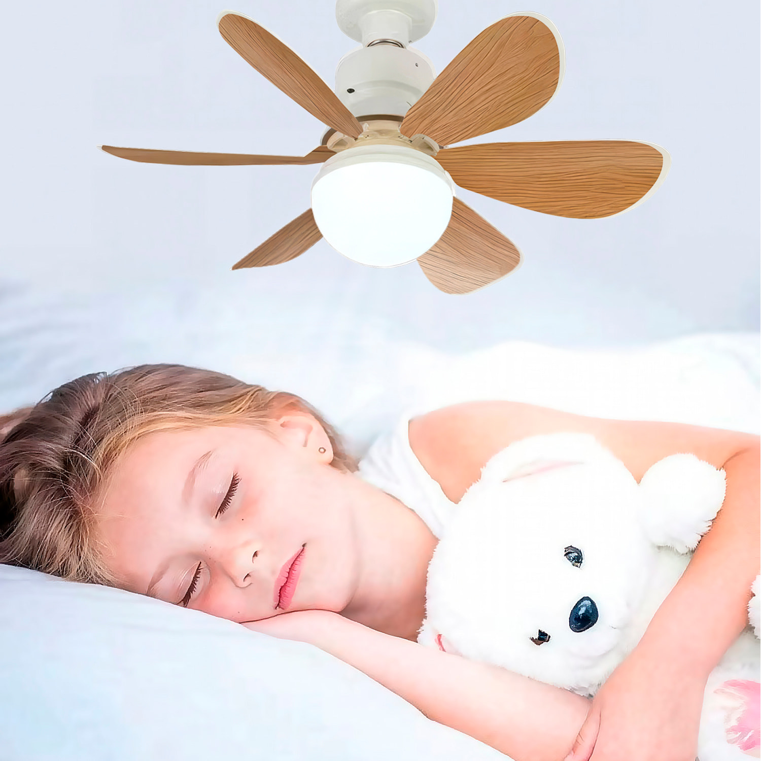 Ventilador de techo FS-HX-R520-B de 52 cm. Adaptador E27, 3 velocidades y luz LED regulable de 18 W. Incluye mando a distancia.