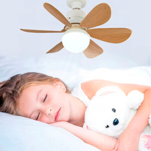Ventilador de techo FS-HX-R520-B de 52 cm. Adaptador E27, 3 velocidades y luz LED regulable de 18 W. Incluye mando a distancia.