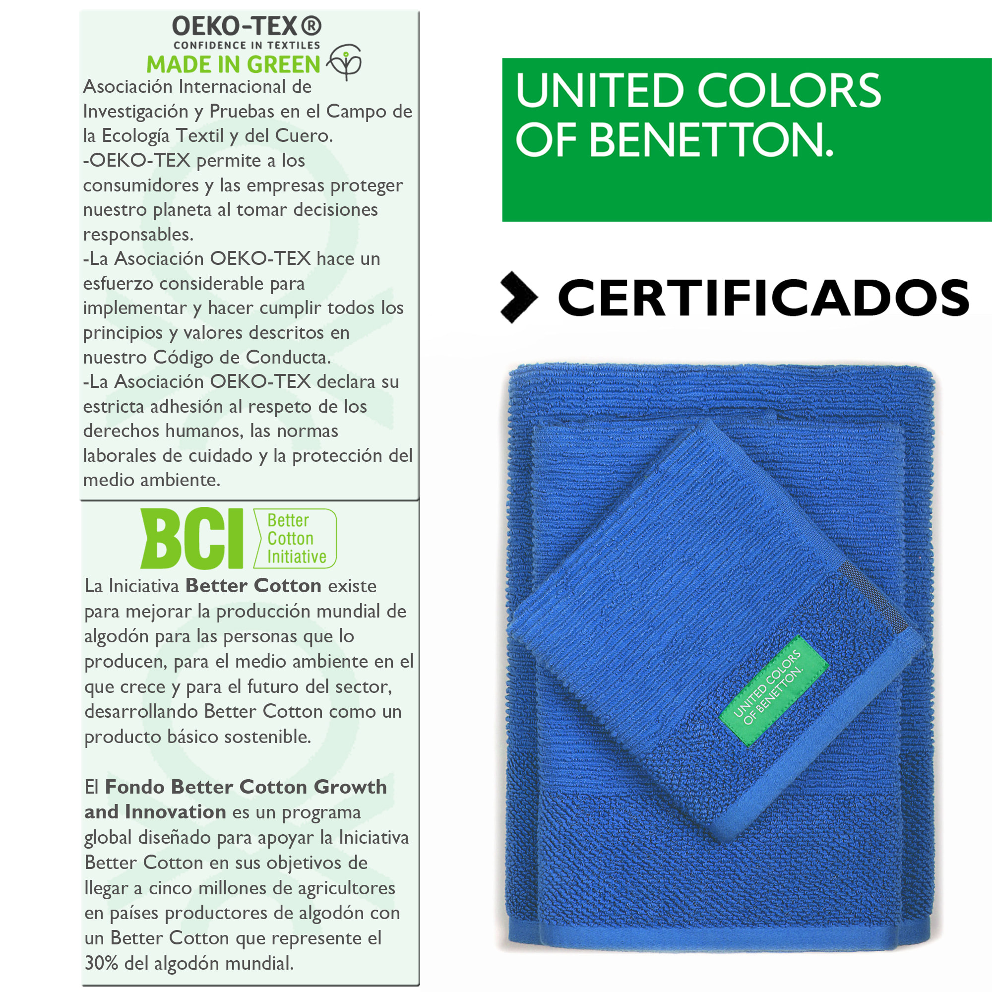 PACK DE 2 SET DE 3 TOALLAS DE BAÑO EN COLOR AZUL Y  VERDE - BENETTON