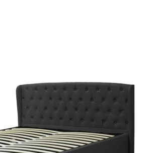 Lit coffre sommier relevable noir | Modele Naples Simili Cuir | Grande capacite de stockage