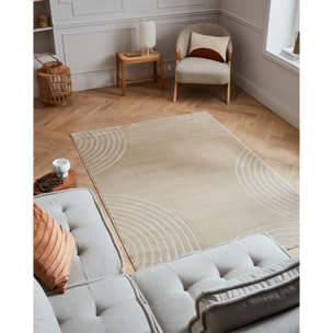 BLOOM - Tapis poils ras motif arc en relief - Beige