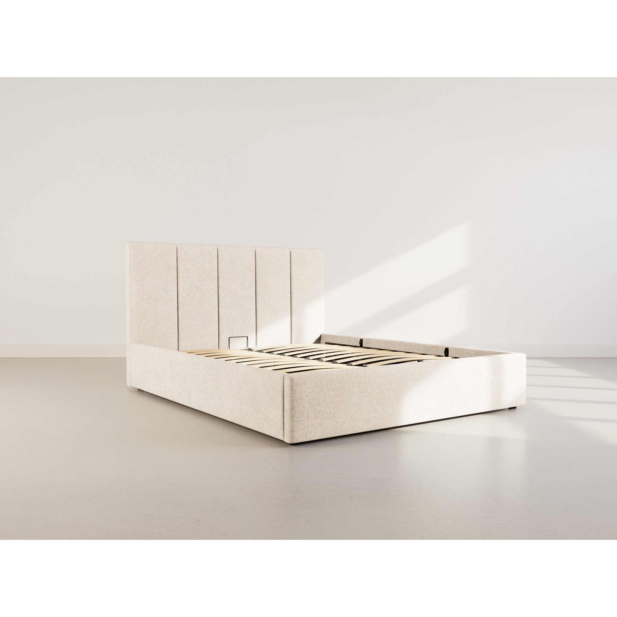 Beanie - lit coffre - 160x200 cm - en velours - sommier inclus - Beige