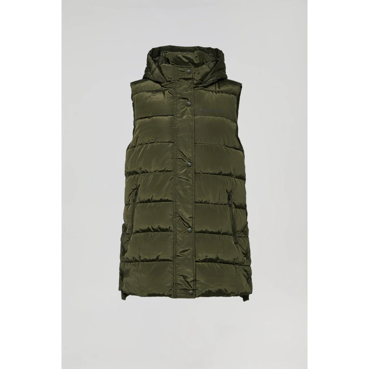 Gilet verde trapuntato con cappuccio e particolari Polo Club