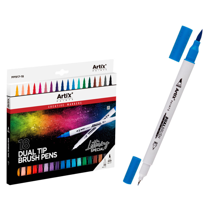 SET ROTULADORES DOBLE PUNTA PINCEL LETTERING 18 Uds.
