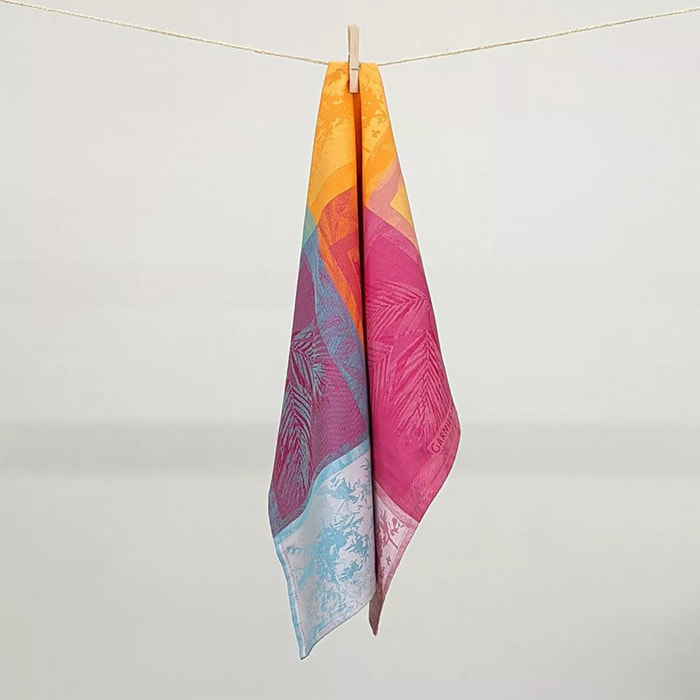 Torchon pur coton motif jacquard multicolore Mille vegetaux arc en ciel