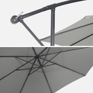 Parasol déporté rond Ø300cm  - Hardelot - Kaki  - Manivelle anti-retour | Toile déperlante | Facile à utiliser