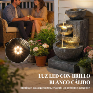 Fuente de Agua Decorativa con Iluminación LED y Bomba, Fuente de Jardín Exteror en Cascada de 3 Niveles, Resistente a la intemperie, para Jardín, Patio, Terraza, 40x37x61 cm, Multicolor